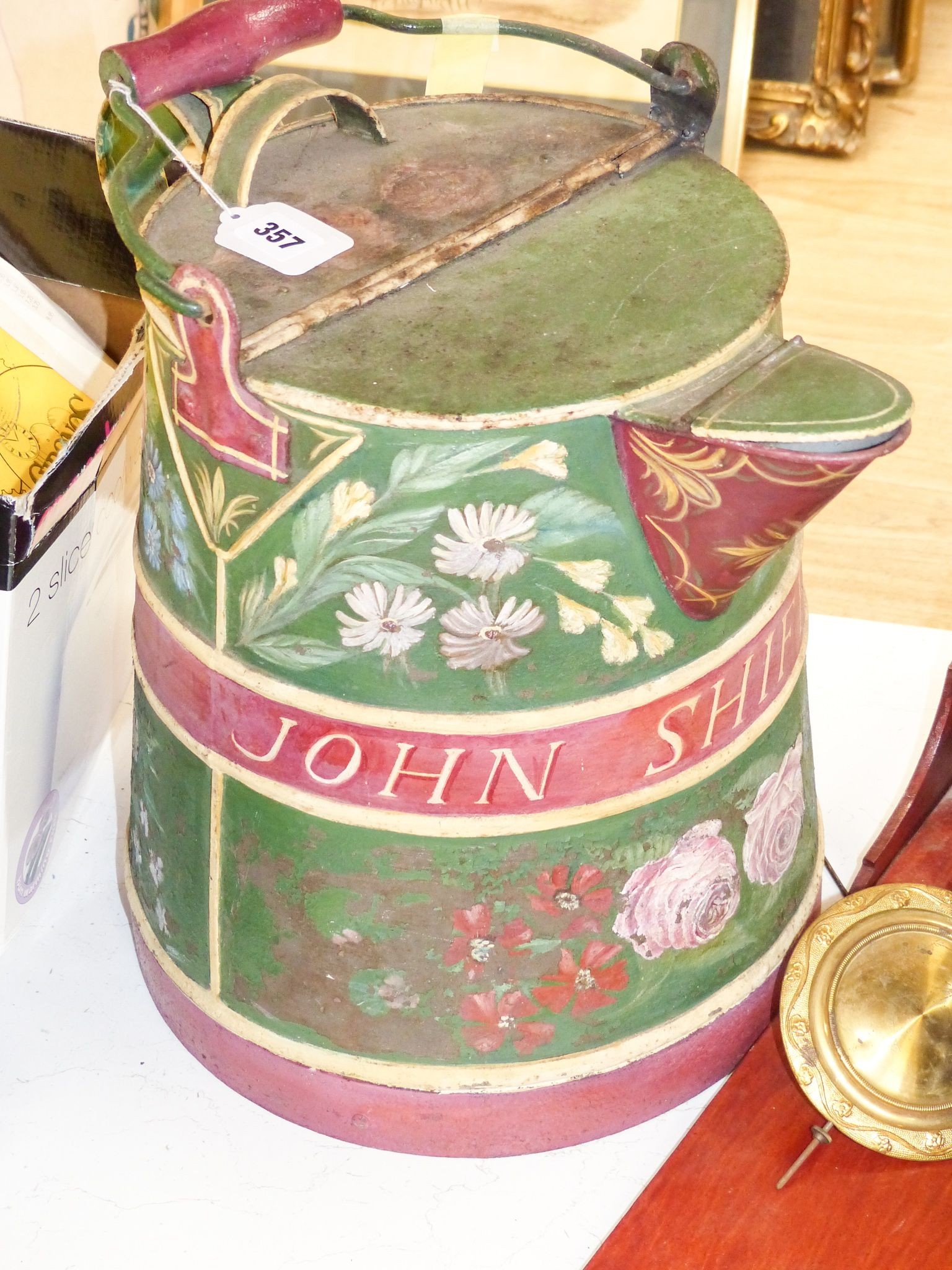 A 19th century polychrome painted bargeware jug inscribed 'John Shiffner', The Shiffners lived in Offham